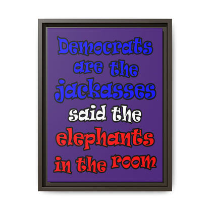 donkeys and elephants - framed canvas art (purple)