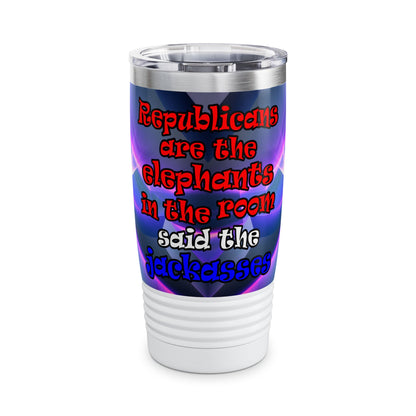 donkeys and elephants - Ringneck Tumbler, 20oz (grey-pink wave)