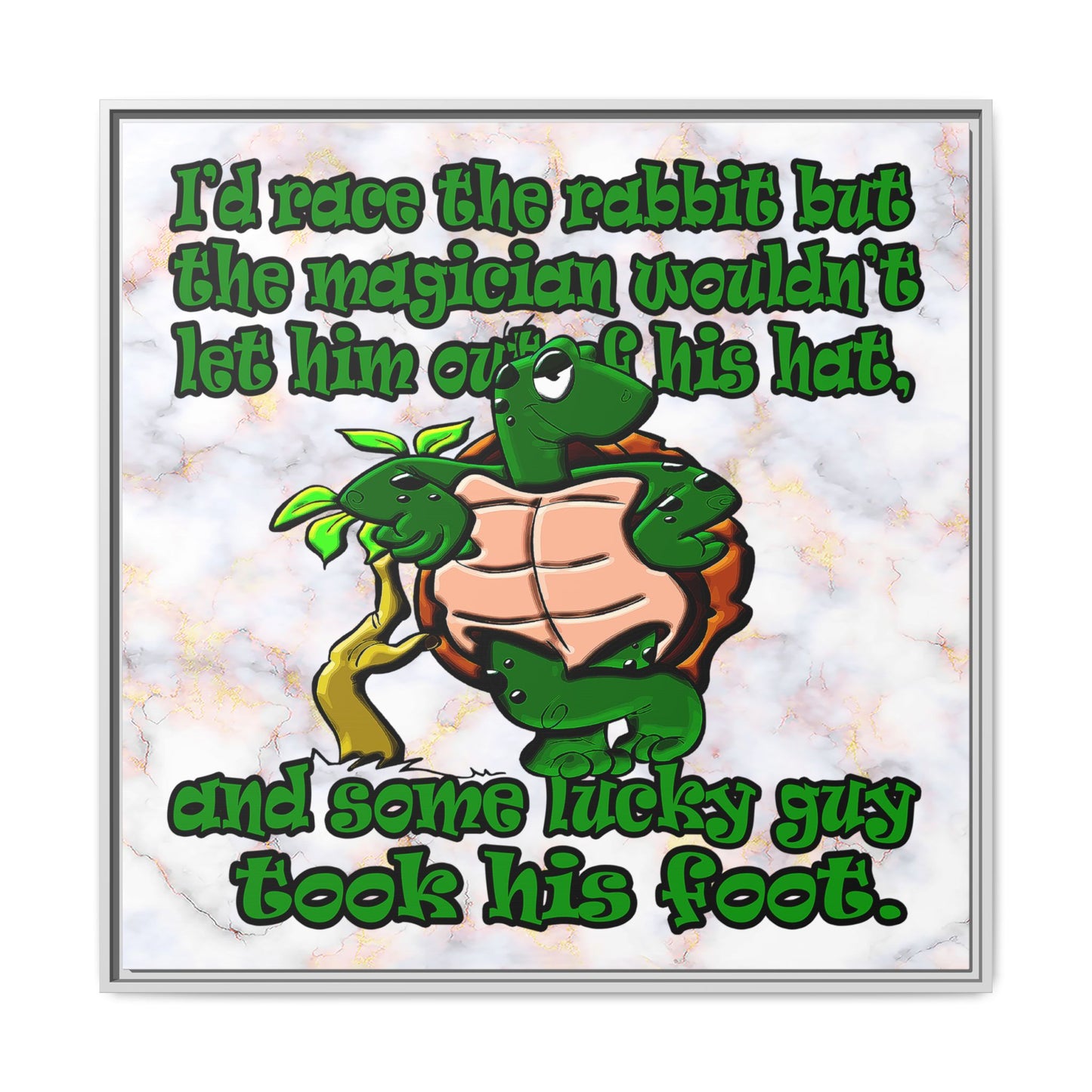 turtle race - framed canvas art (white marble)