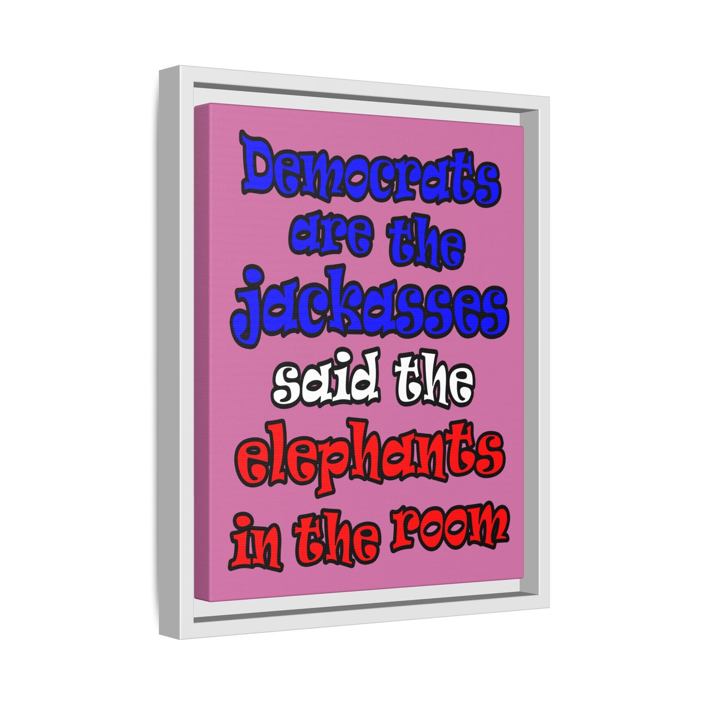 donkeys and elephants - framed canvas art (light pink)