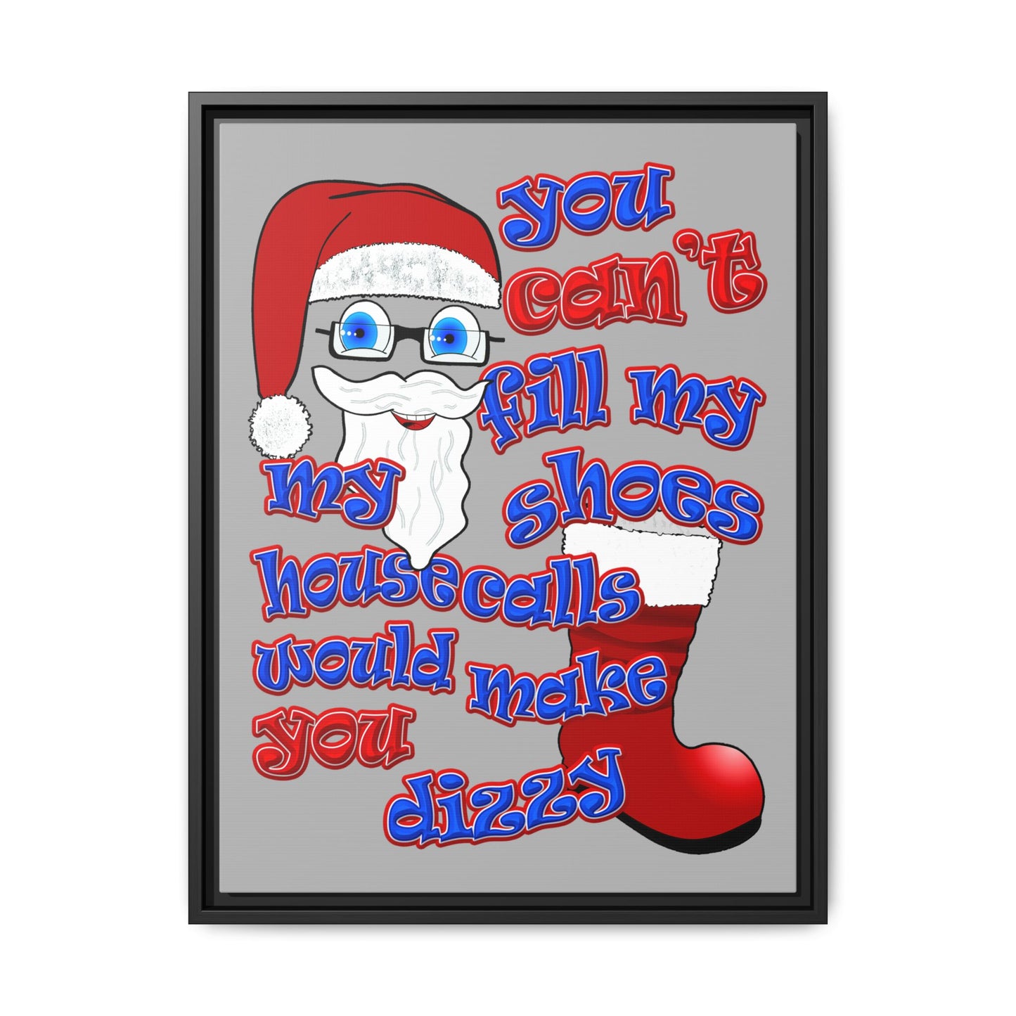 santa's shoes - framed canvas art (light grey)
