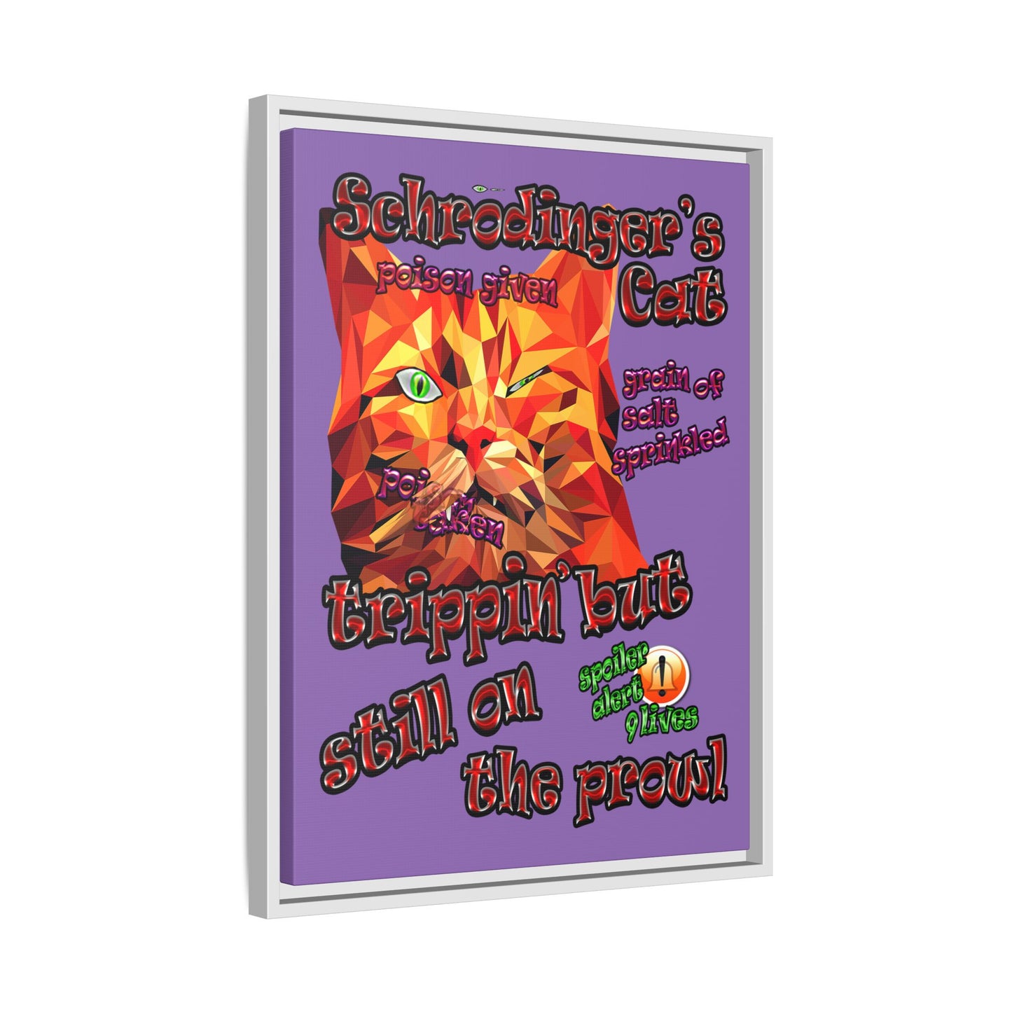 schrodinger's cat - framed canvas art (light purple)