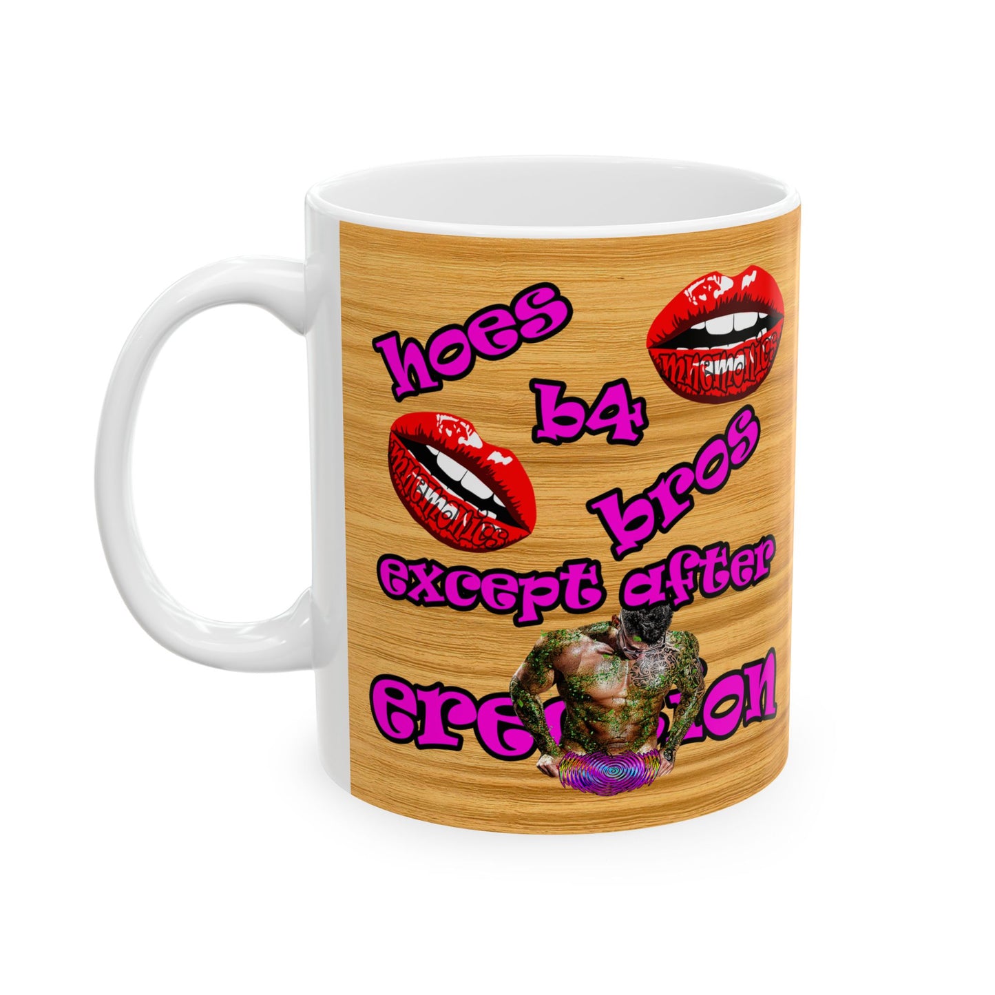hoes b4 bros - White Mug (butterscotch wood finish)