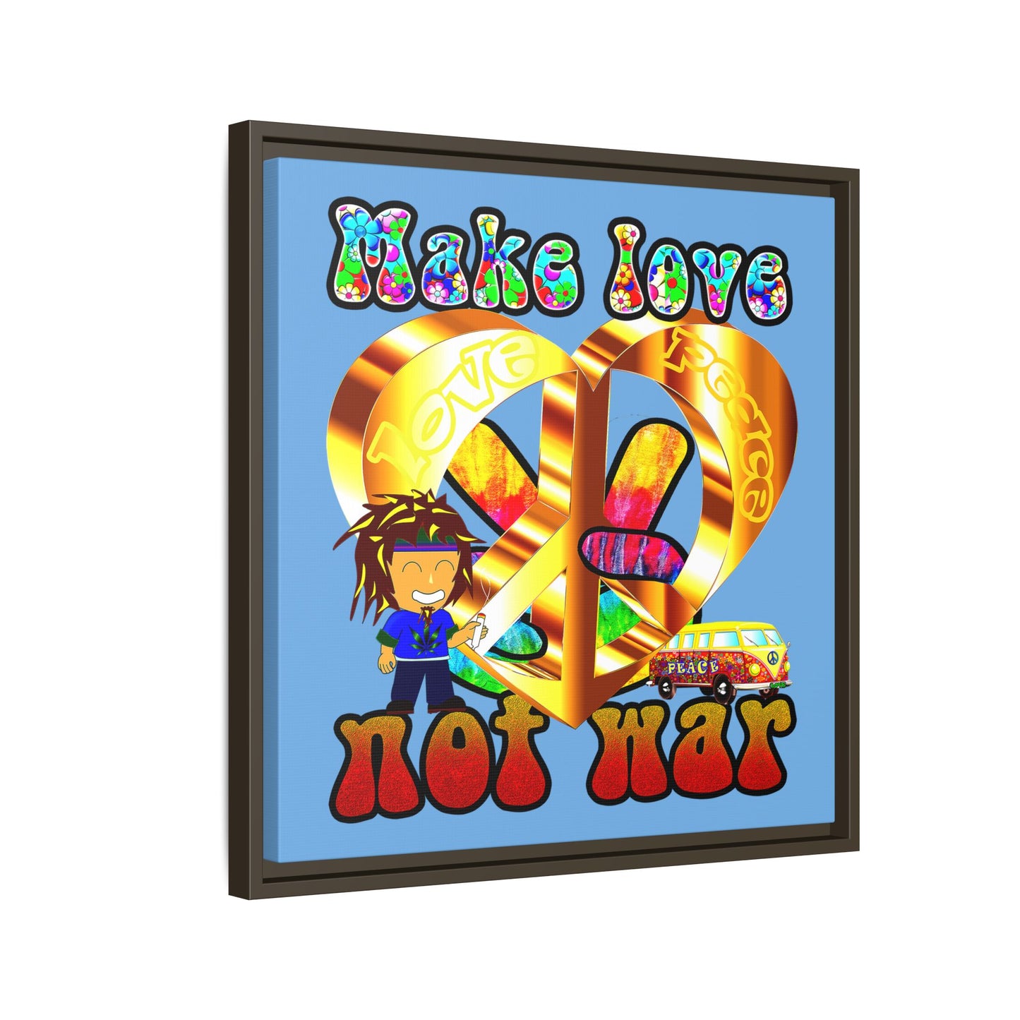 love peace - framed canvas art (light blue)