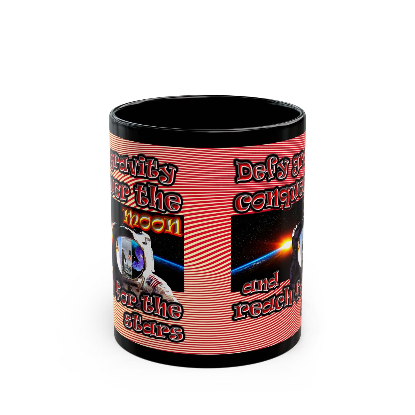 defy conquer reach - Black Mug (yellow-orange wave)