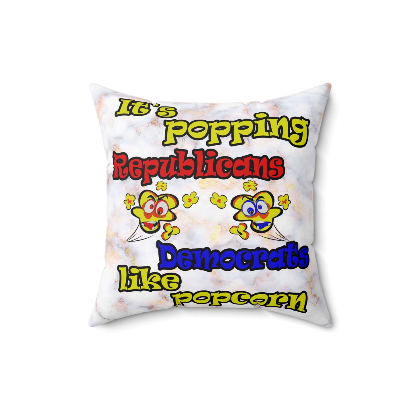 popping like popcorn - Spun Polyester Square Pillow - (white marble)