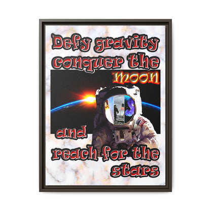 defy conquer reach - framed canvas art (white marble)
