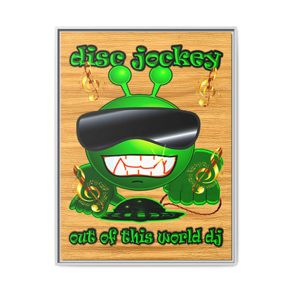 disc jockey - framed canvas art (butterscotch wood finish)