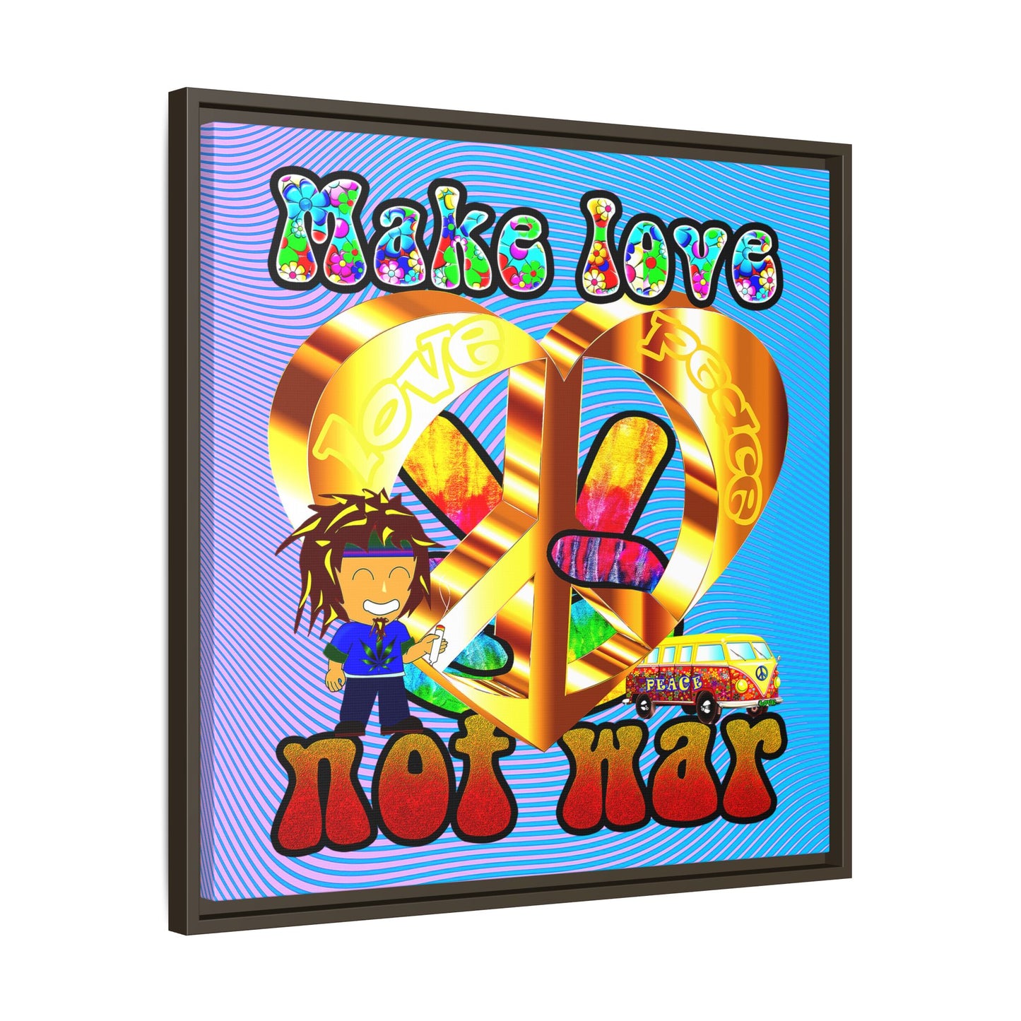 love peace - framed canvas art (light blue-purple wave)