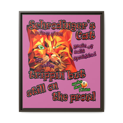 schrodinger's cat - framed canvas art (light pink)