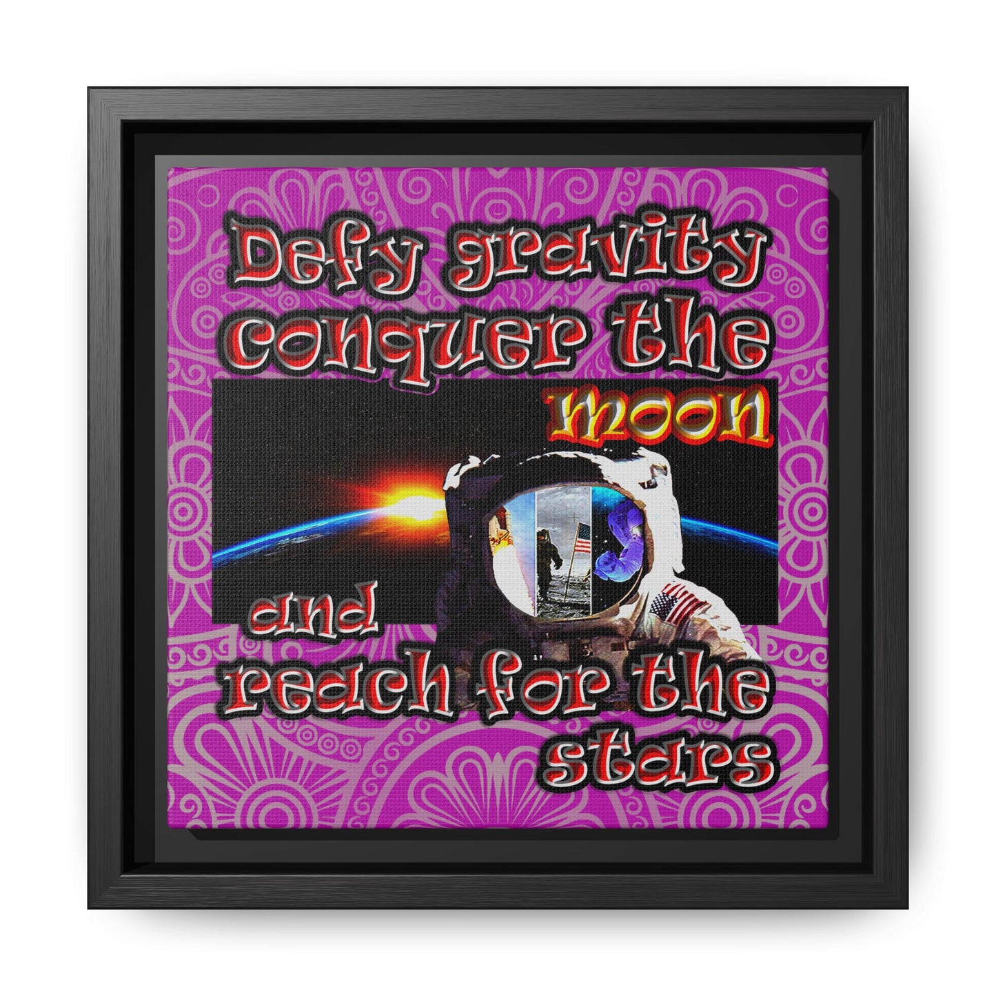 defy conquer reach - framed canvas art (pink swirl)