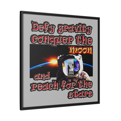 defy conquer reach - framed canvas art (light grey)
