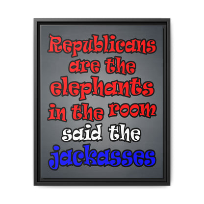 donkeys and elephants - framed canvas art (grey-light grey)