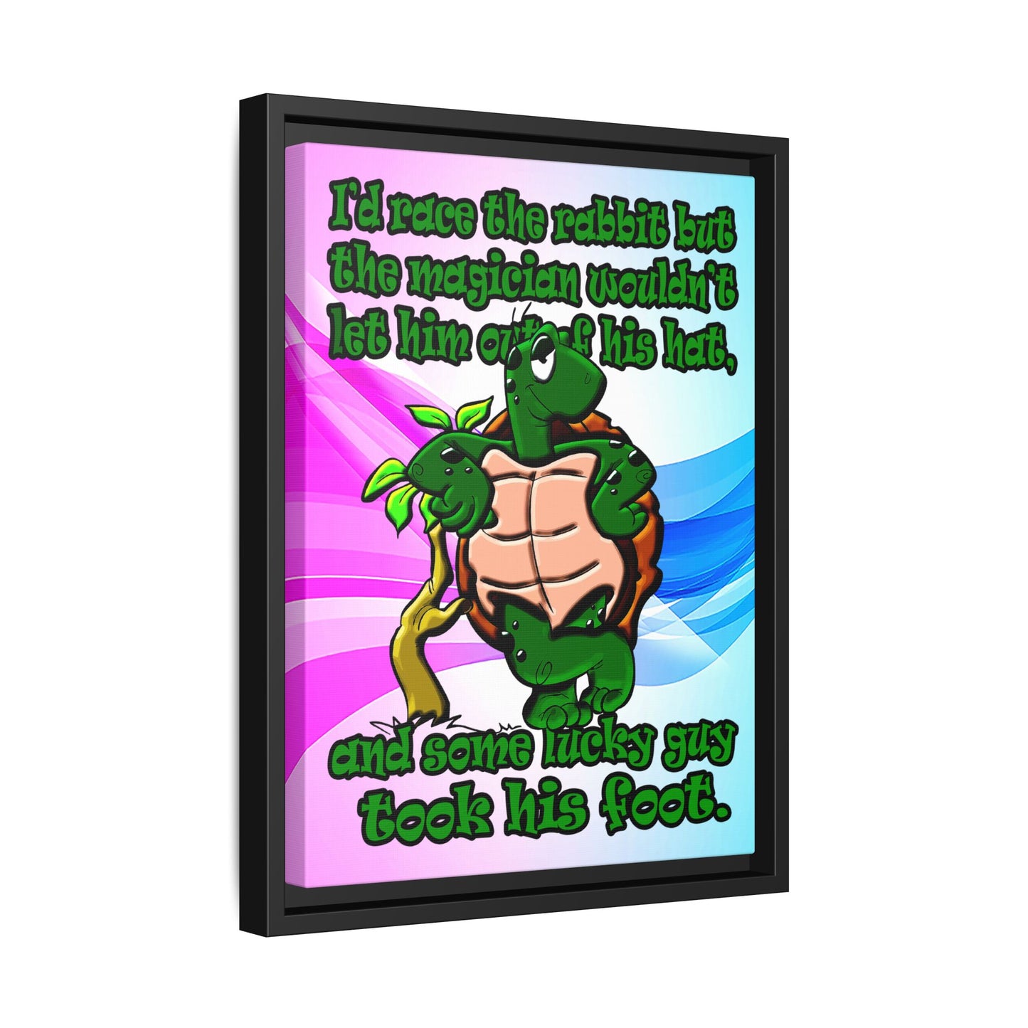 turtle race - framed canvas art (light blue-pink wave)