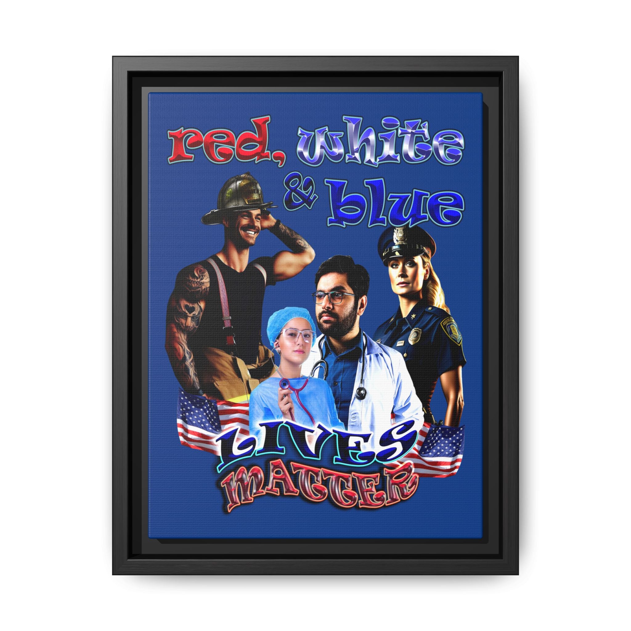 rw&b lives matter - framed canvas art (dark blue)