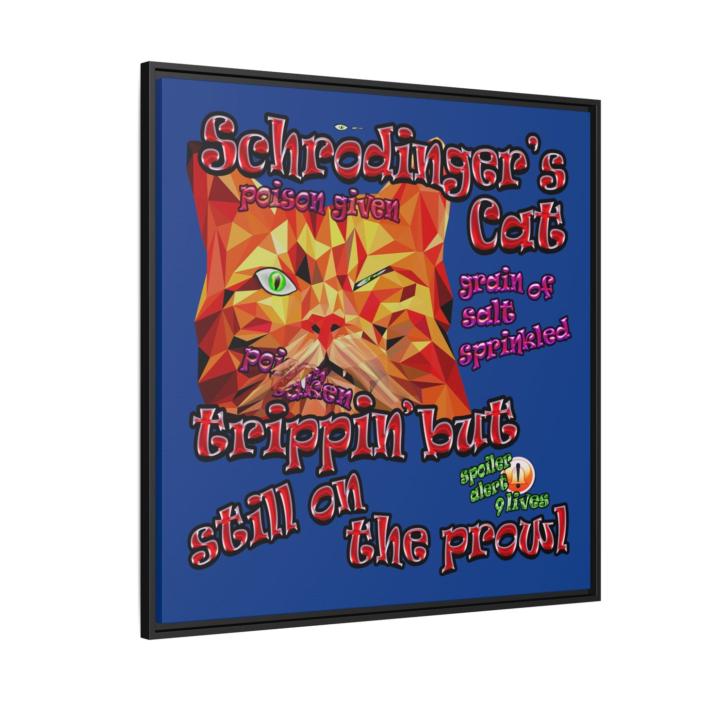 schrodinger's cat - framed canvas art (dark blue)