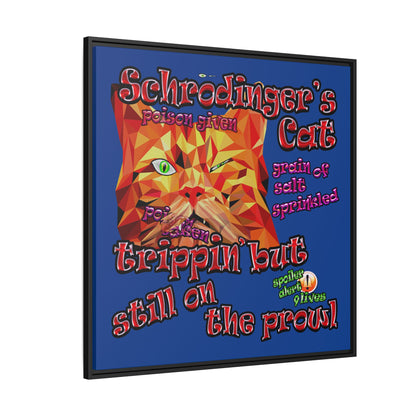 schrodinger's cat - framed canvas art (dark blue)