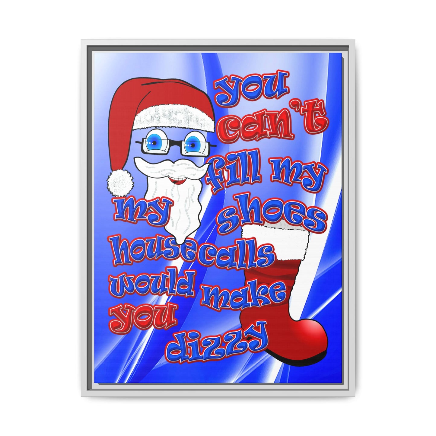 santa's shoes - framed canvas art (blue-white wave)