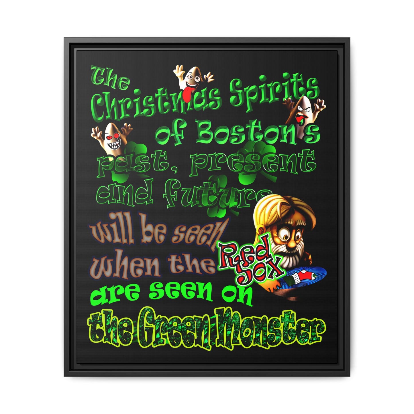 christmas spirits of boston - framed canvas art (black)
