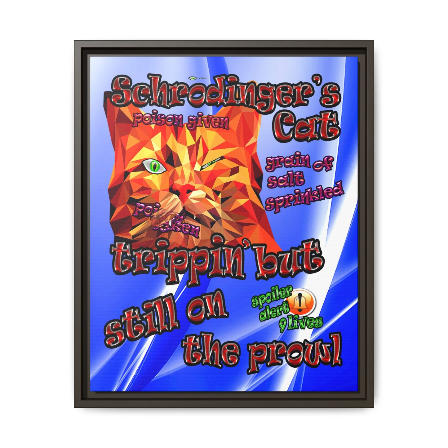 schrodinger's cat - framed canvas art (blue-white wave)