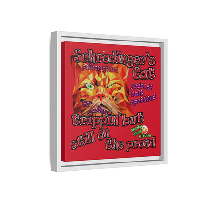 schrodinger's cat - framed canvas art (dark red)