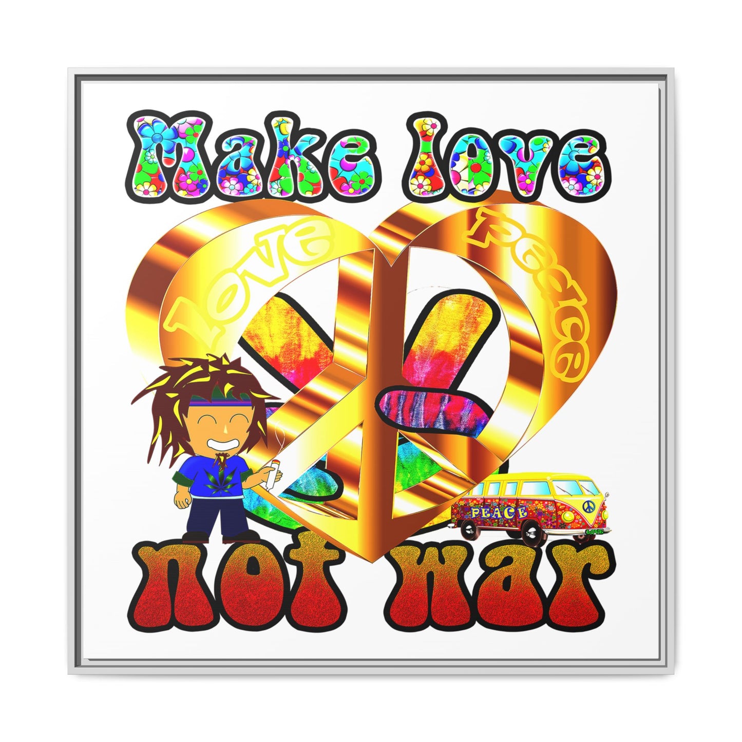 love peace - framed canvas art (white)
