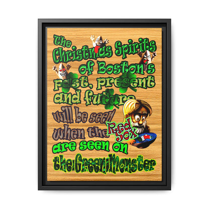 christmas spirits of boston - framed canvas art (butterscotch wood finish)