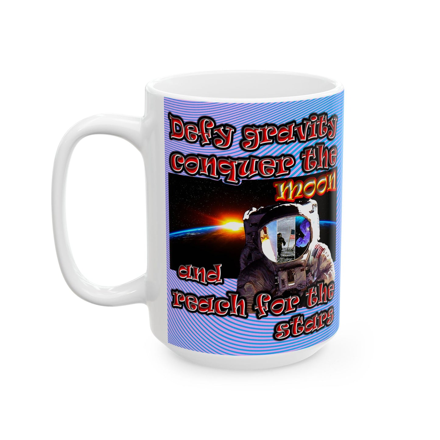 defy conquer reach - White Mug (light blue-purple wave)