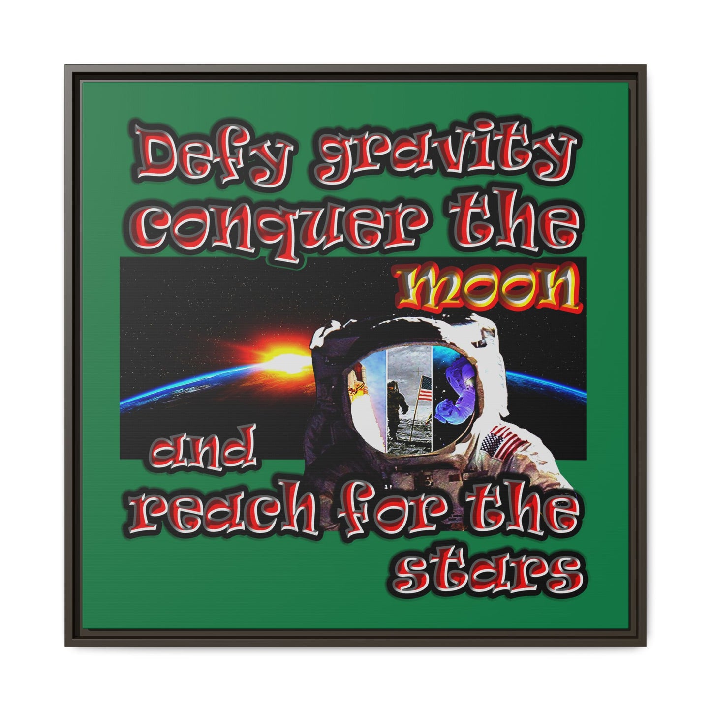 defy conquer reach - framed canvas art (dark green)