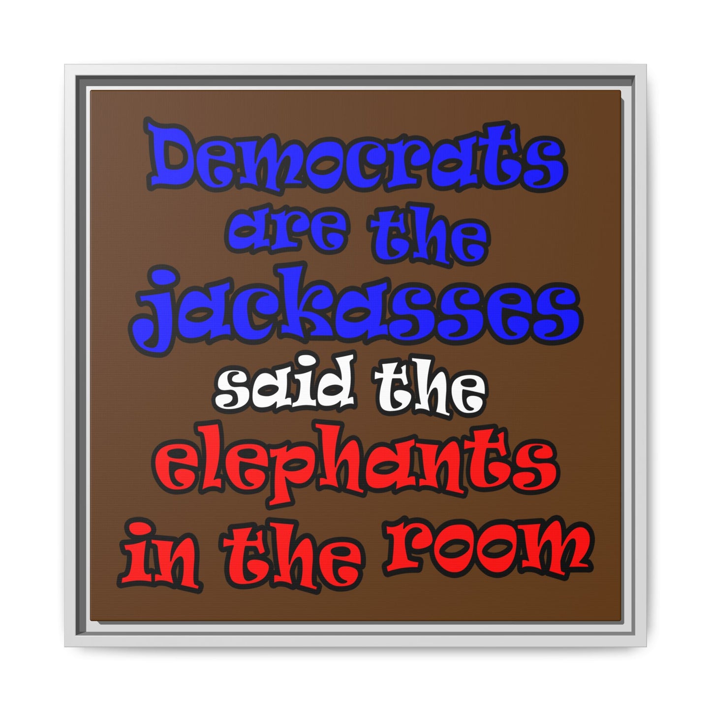 donkeys and elephants - framed canvas art (brown)