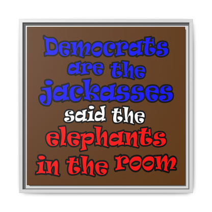 donkeys and elephants - framed canvas art (brown)