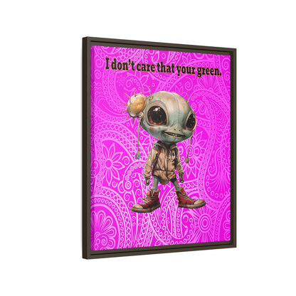 I don't care that your green - framed canvas art (pink swirl)