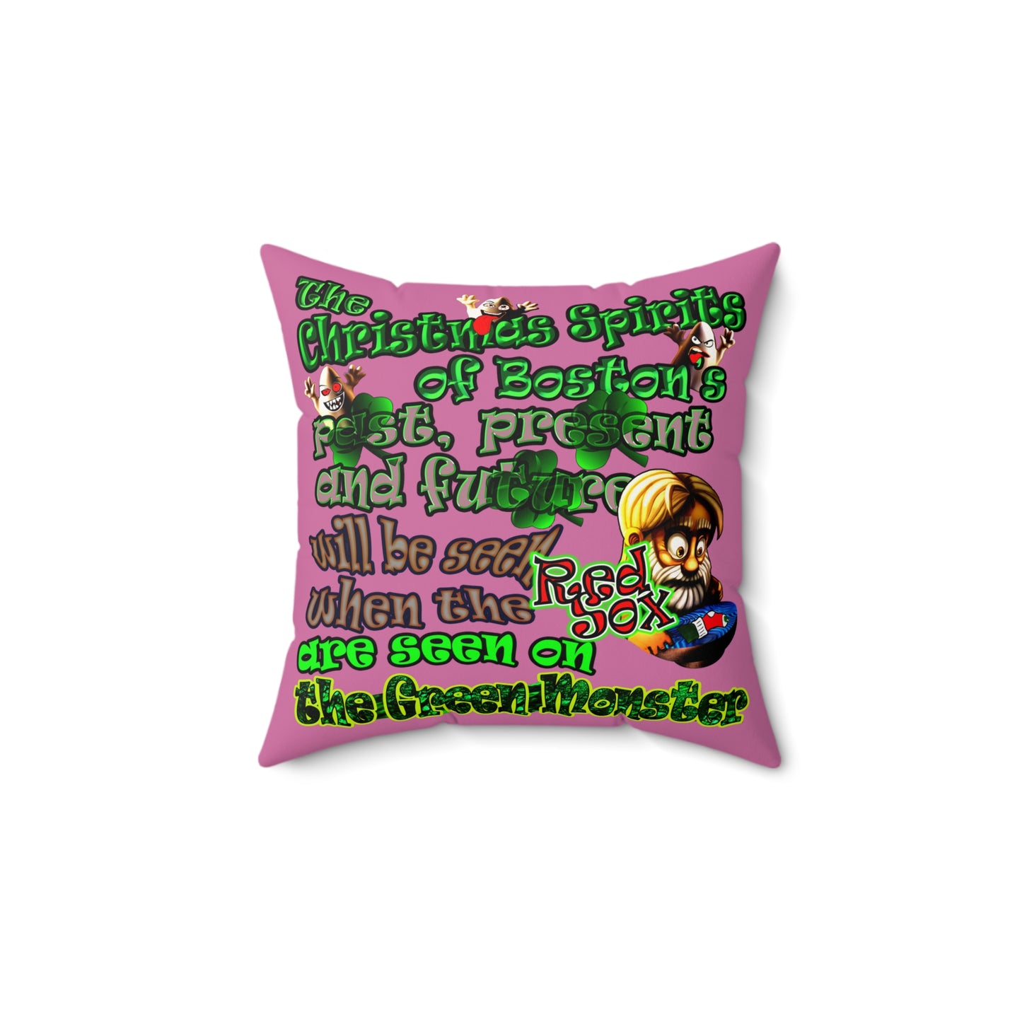 christmas spirits of boston - Faux Suede Square Pillow - (light pink)