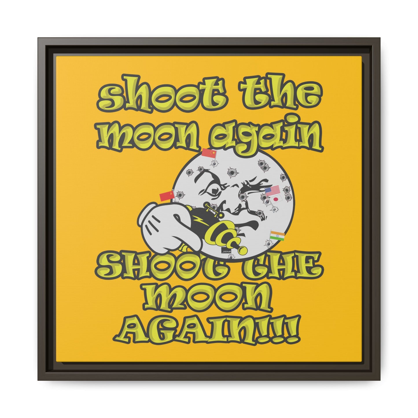shoot the moon again - framed canvas art (yellow)