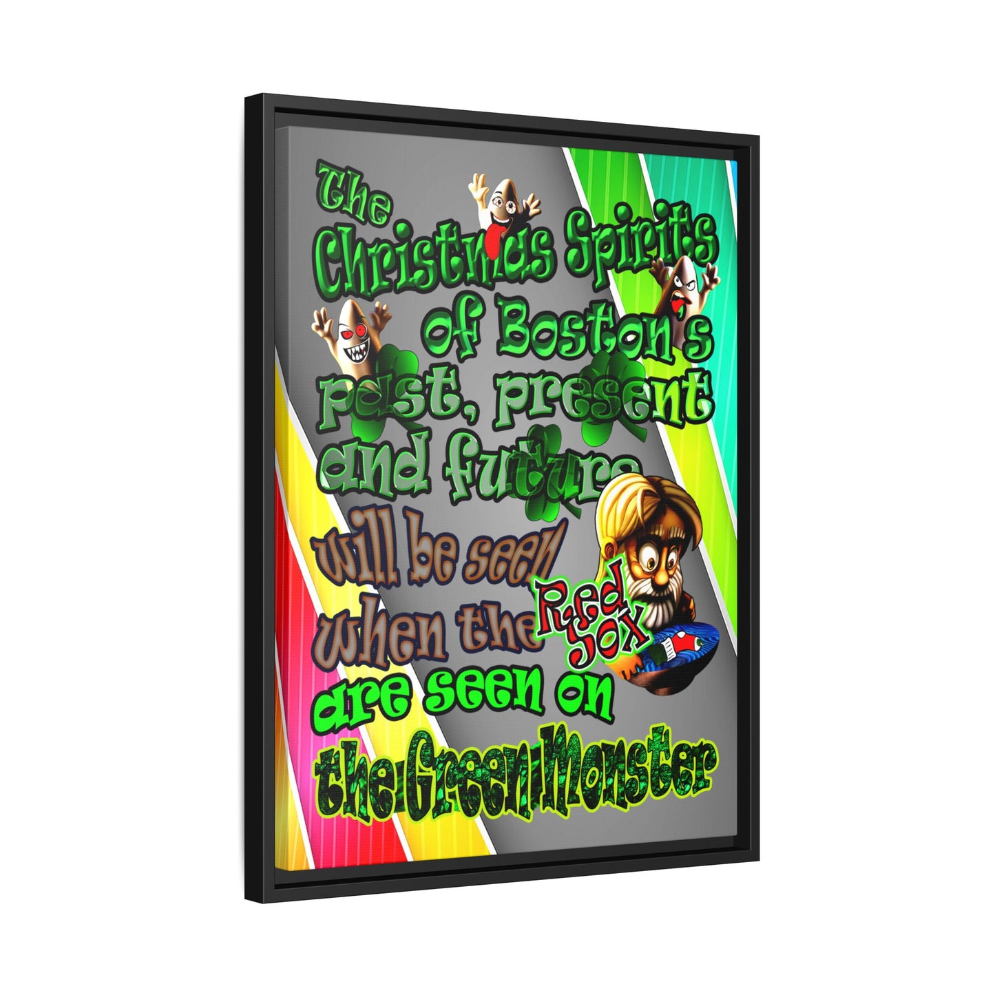 christmas spirits of boston - framed canvas art (rainbow split)