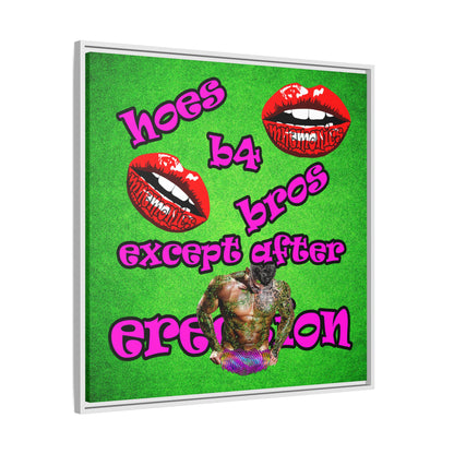 hoes b4 bros - framed canvas art (green turf)