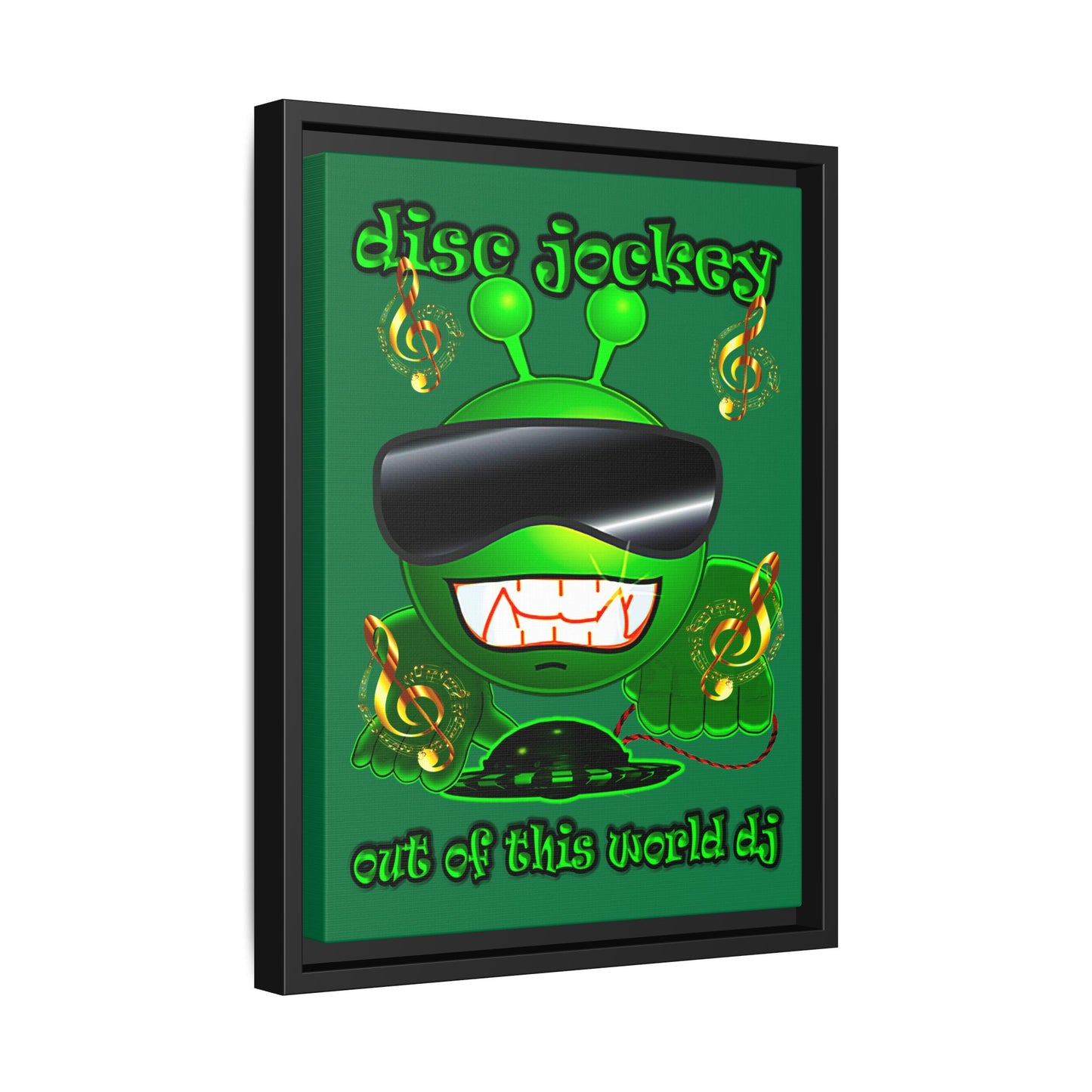 disc jockey - framed canvas art (dark green)