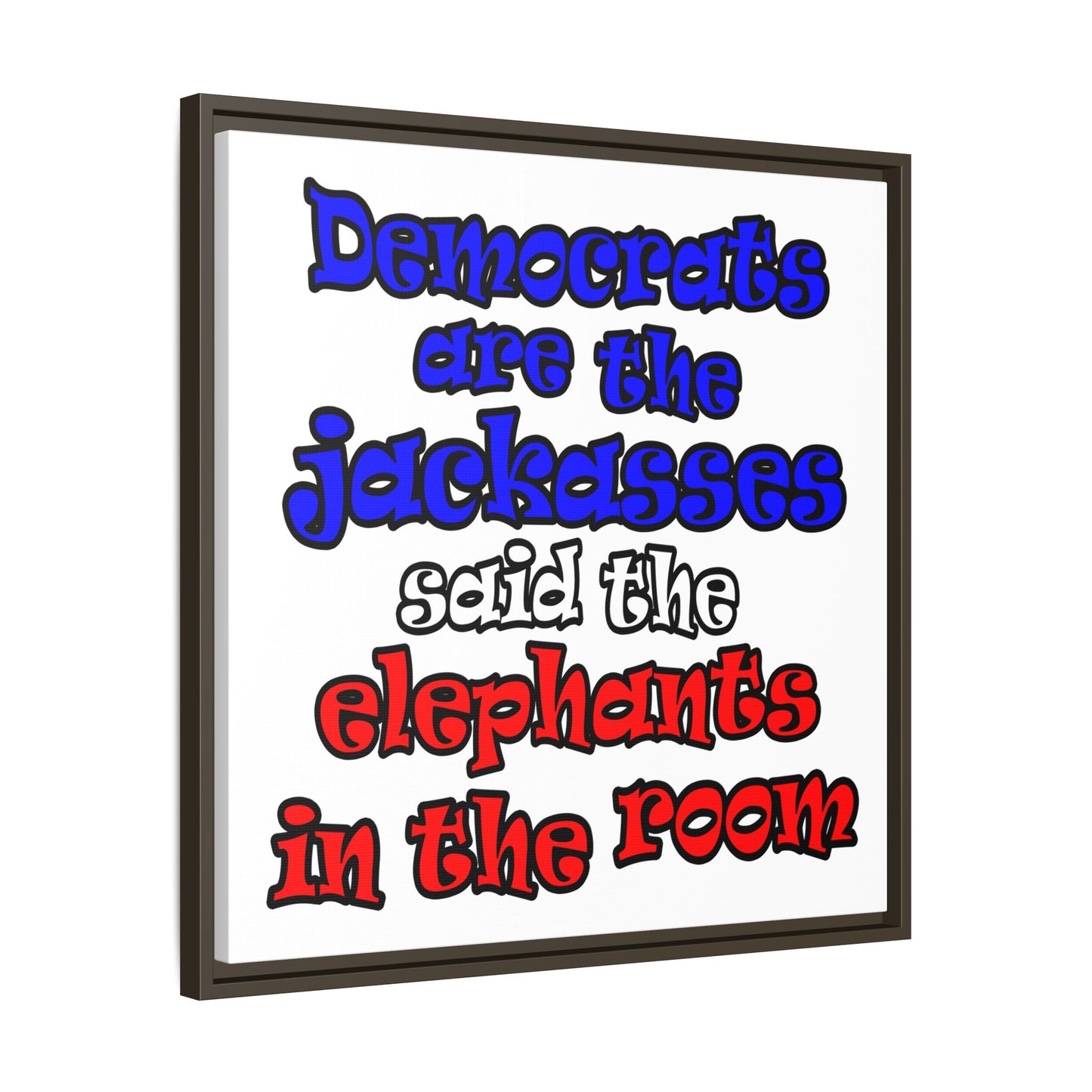 donkeys and elephants - framed canvas art (white)