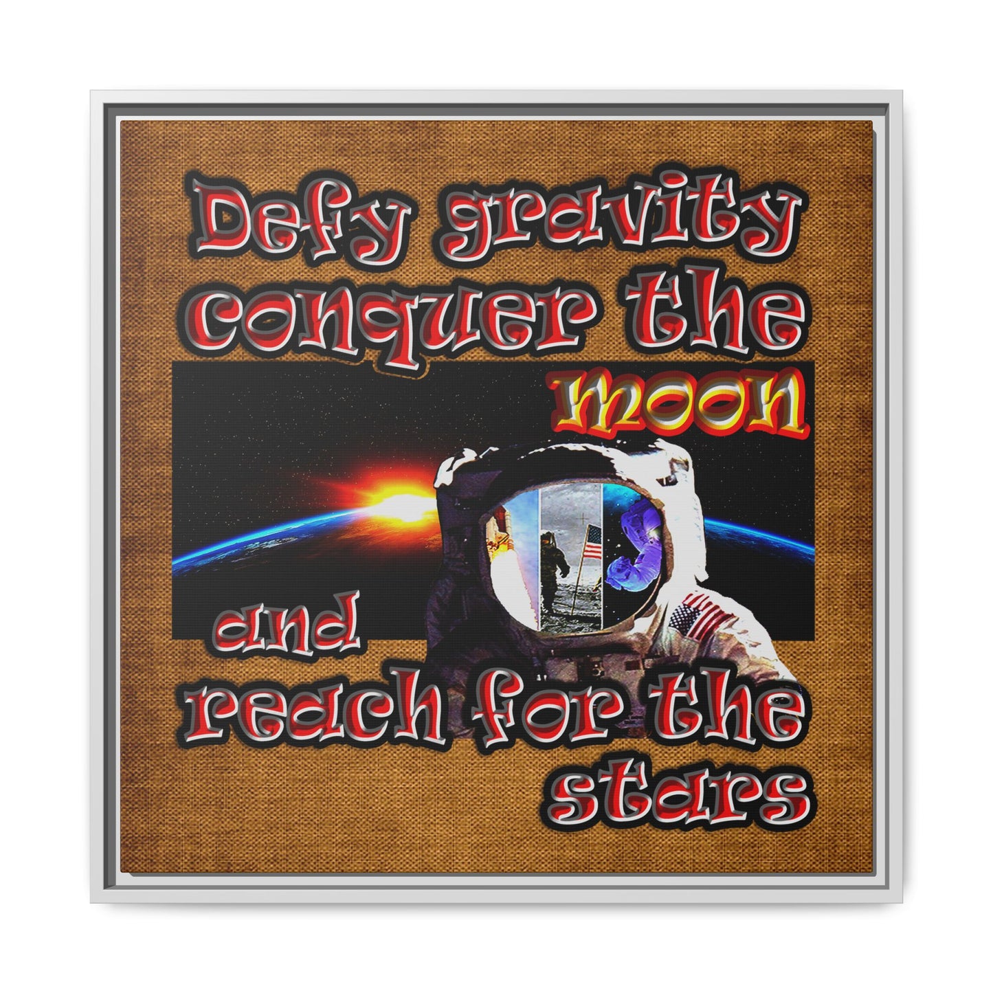 defy conquer reach - framed canvas art (brown papyrus)