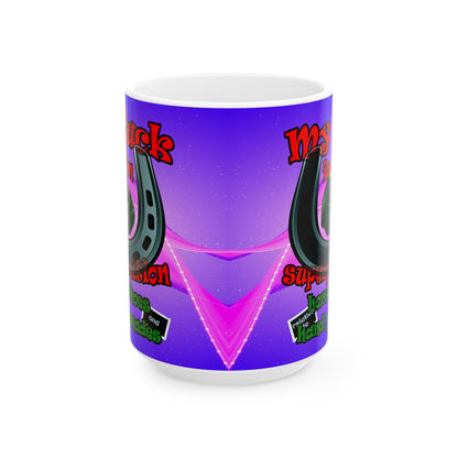 my luck - White Mug (purple-pink wave)