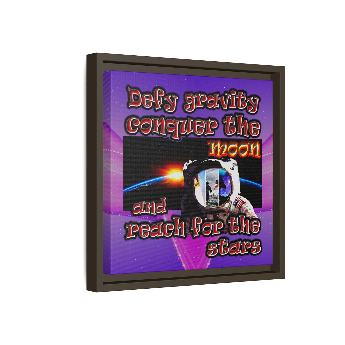 defy conquer reach - framed canvas art (purple-pink wave)