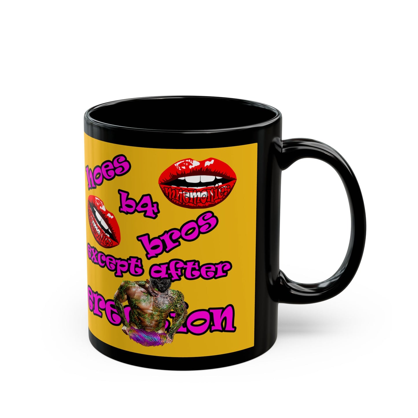 hoes b4 bros - Black Mug (yellow)
