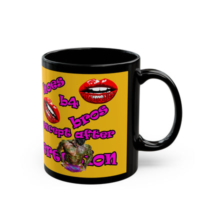 hoes b4 bros - Black Mug (yellow)