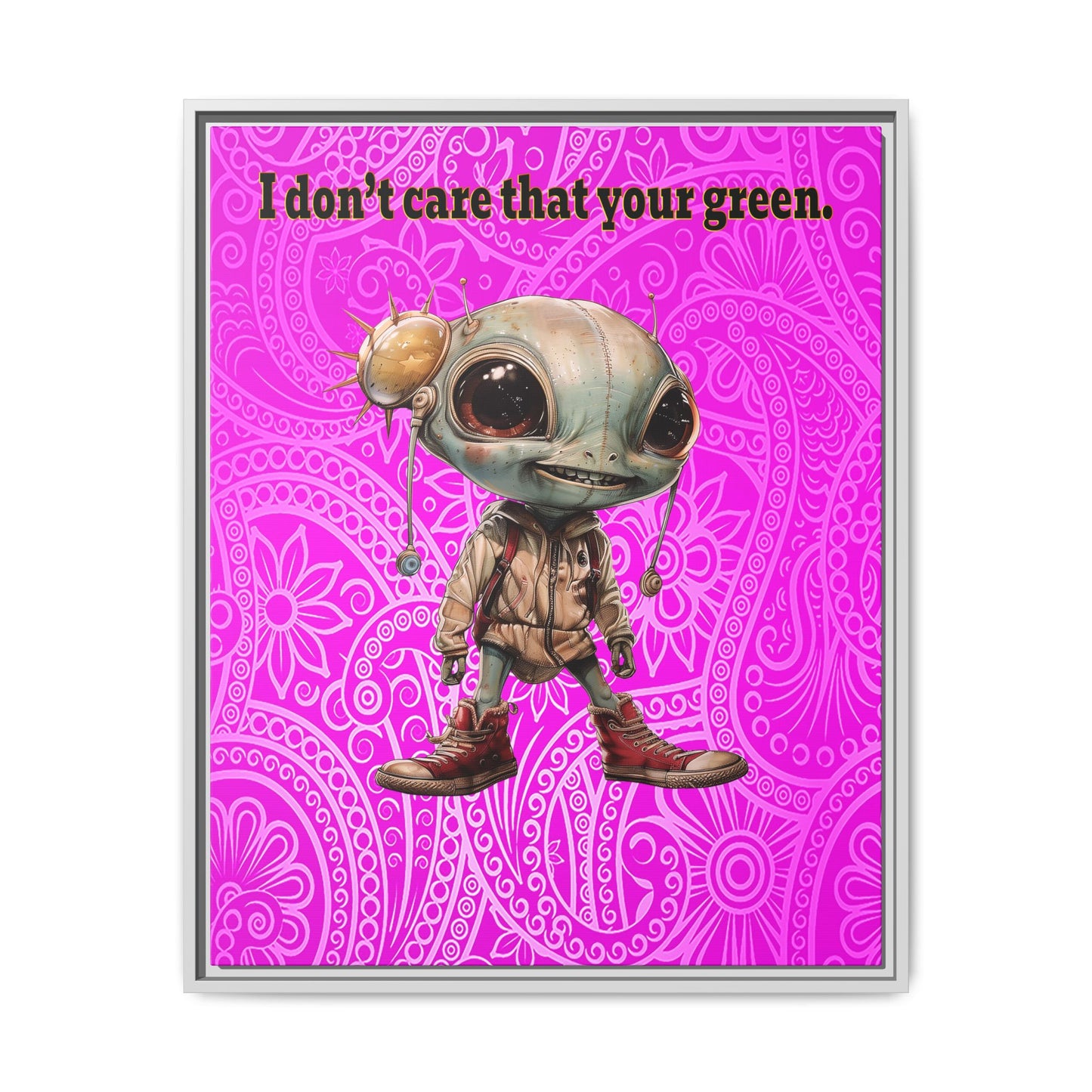 I don't care that your green - framed canvas art (pink swirl)