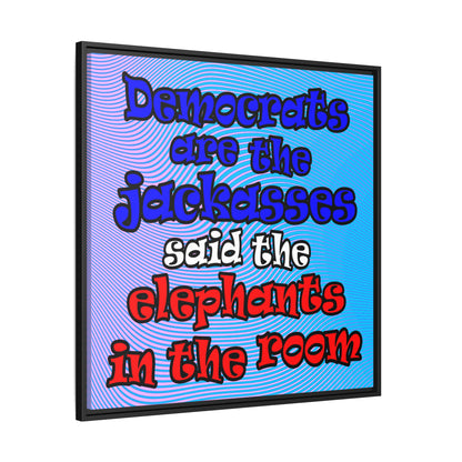 donkeys and elephants - framed canvas art (light blue-purple wave)