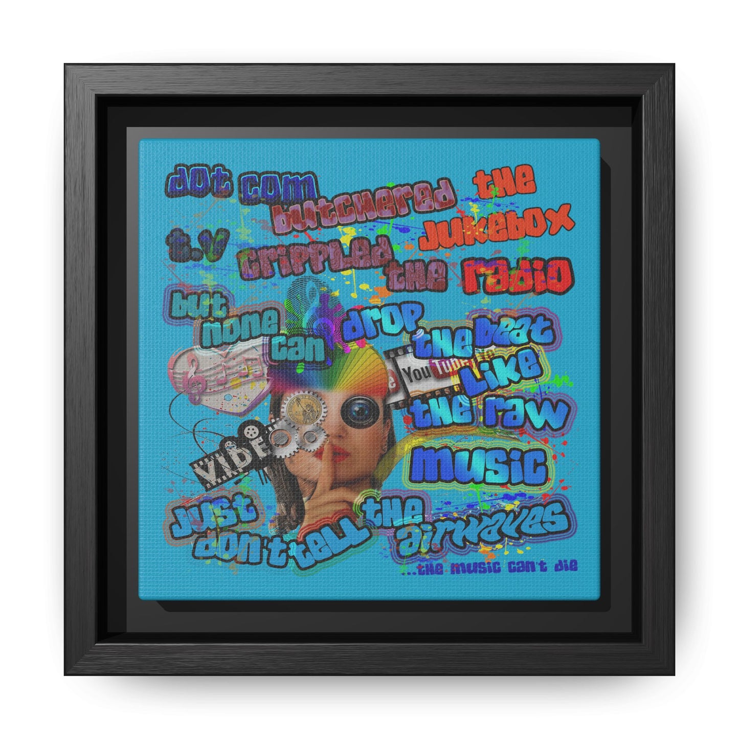 drop the beat - framed canvas art (turquoise)