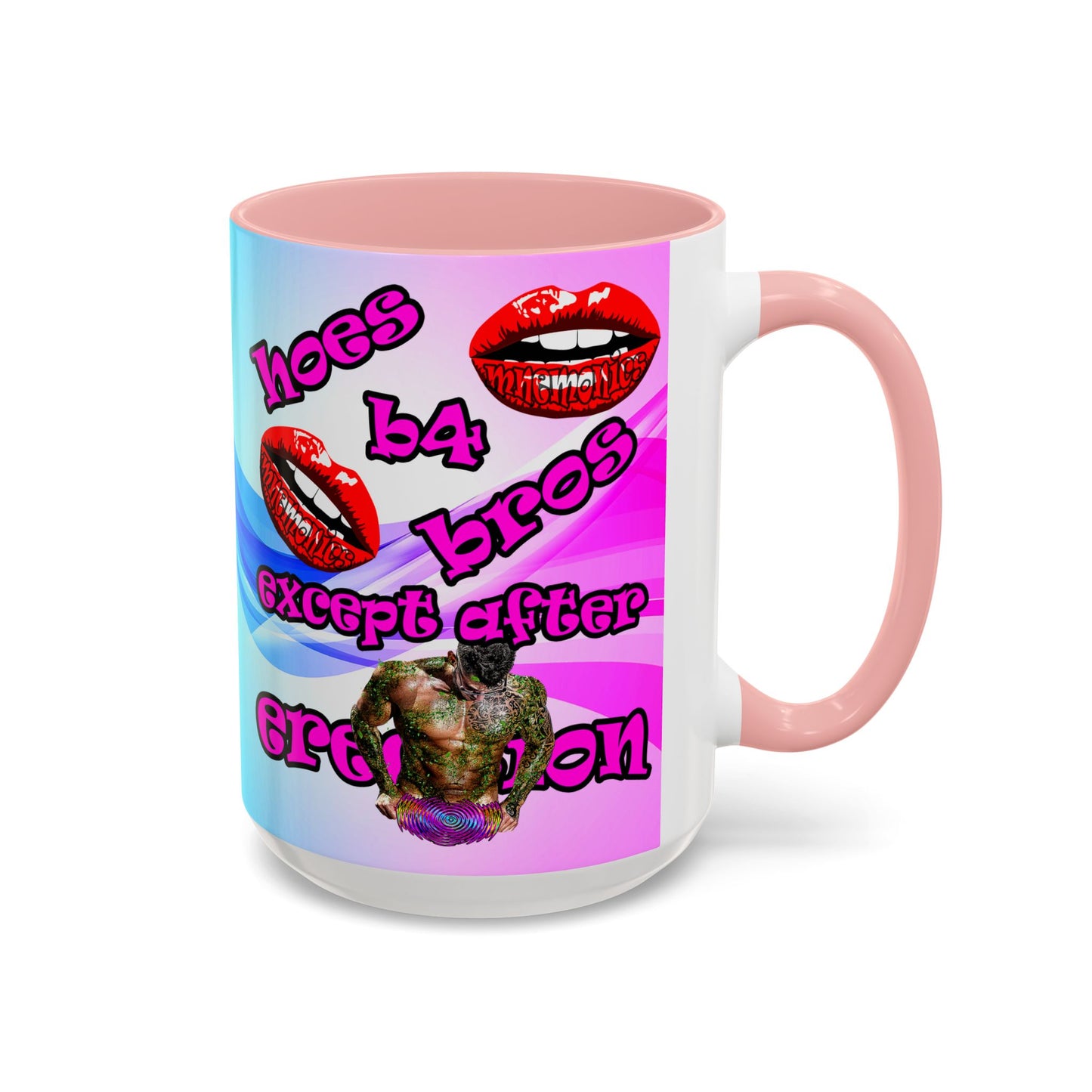 hoes b4 bros - Accent Mug (light blue-pink wave)