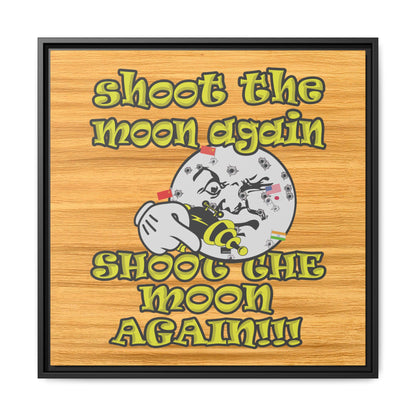 shoot the moon again - framed canvas art (butterscotch wood finish)