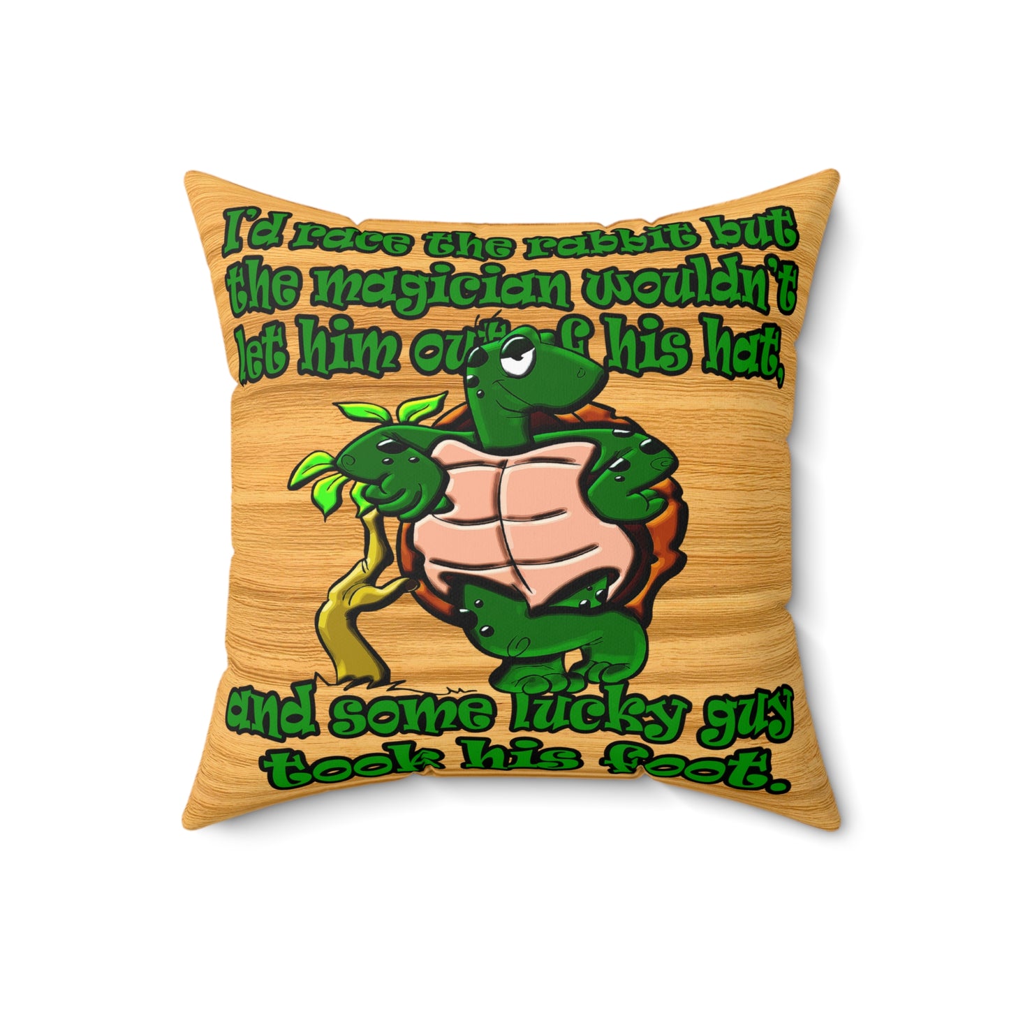 turtle race - Spun Polyester Square Pillow - (butterscotch wood finish)