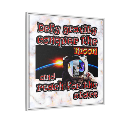 defy conquer reach - framed canvas art (white marble)